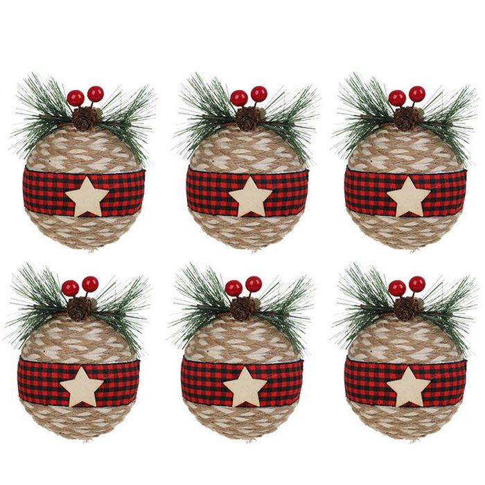 Catzon 6 Pcs Christmas Ball Ornaments 8CM with Pine Cones and Greenery for Xmas Party-Set 4