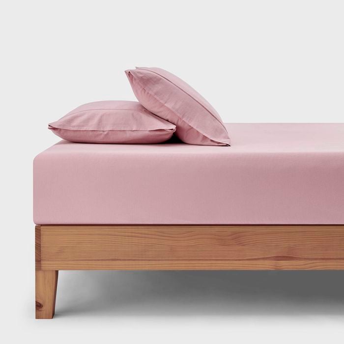 Dreamaker Bonnie Washed Cotton Fitted Sheet Set Pink Pearl Double Bed