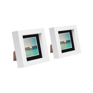 Nicola Spring 4" x 4" White 3D Box Photo Frames - 2" x 2" Mount - Pack of 2