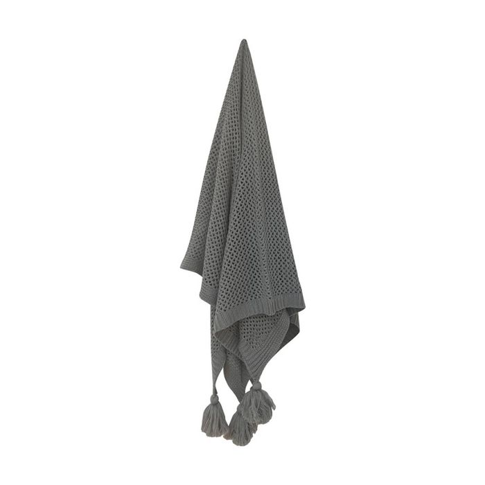 Maine & Crawford Hania 152x127cm Chunky Knit Throw Sofa Blanket w/ Tassels Stone