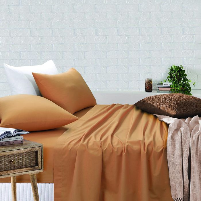 Amson Royale Cotton King Sheet Set - Fitted Flat Sheet With Pillowcases - Latte