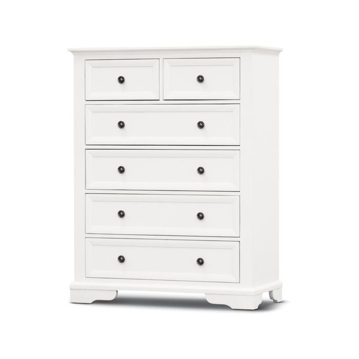 Celosia Tallboy 6 Chest of Drawers Solid Acacia Wood Bed Storage Cabinet - White