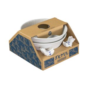 Omotenashi Kyo Sendan Donburi Bowl Gift Set With Chopstick Rest – White
