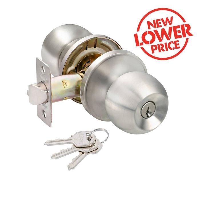 Ikonic Brushed Nickel Ruby Entry Knob Set