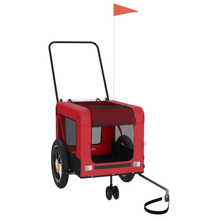 vidaXL Pet Bike Trailer Dog Stroller Red and Black Oxford Fabric and Iron
