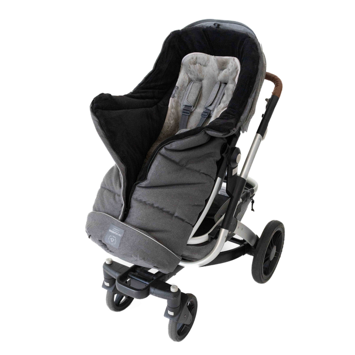 Naturally Sheepskins Combi Linear Charcoal Fleece Footmuff with removable Grey Lambskin Liner (Universal Fit)