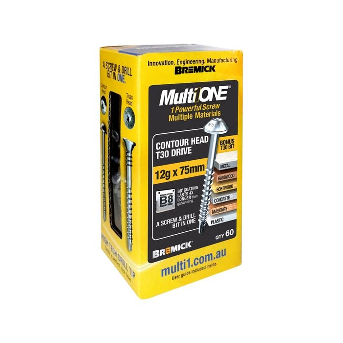 Bremick MultiONE 12g x 75mm B8 Contour Head Screw - 60 Pack