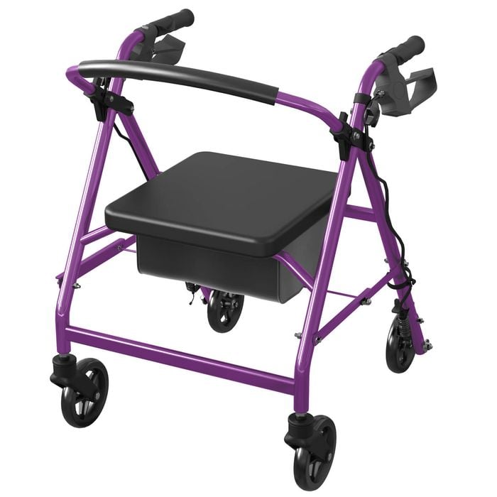 Advwin 4 Wheels Rollator Walker Foldable Mobility Aid with Dual Brake System, Purple