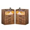 Advwin Bedside Table Set Of 2 Rgb Led Nightstand Charging Station 3 Drawers Cabinet Brown