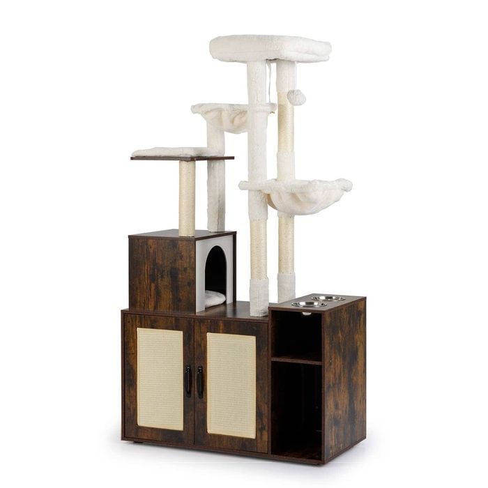 Costway 3-in-1 Cat Tree W/litter Box Enclosure Scratching Posts