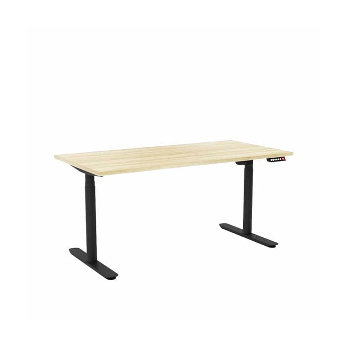 Olg Agile Motion Plus Round Leg Black Frame New Oak Ravine Top Scallop Height Adjustable Desk L1500mm X W750mm