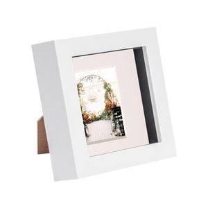 Nicola Spring 4 x 4 3D Shadow Box Photo Frame - Craft Display Picture Frame with 2 x 2 Mount - Glass Aperture - White