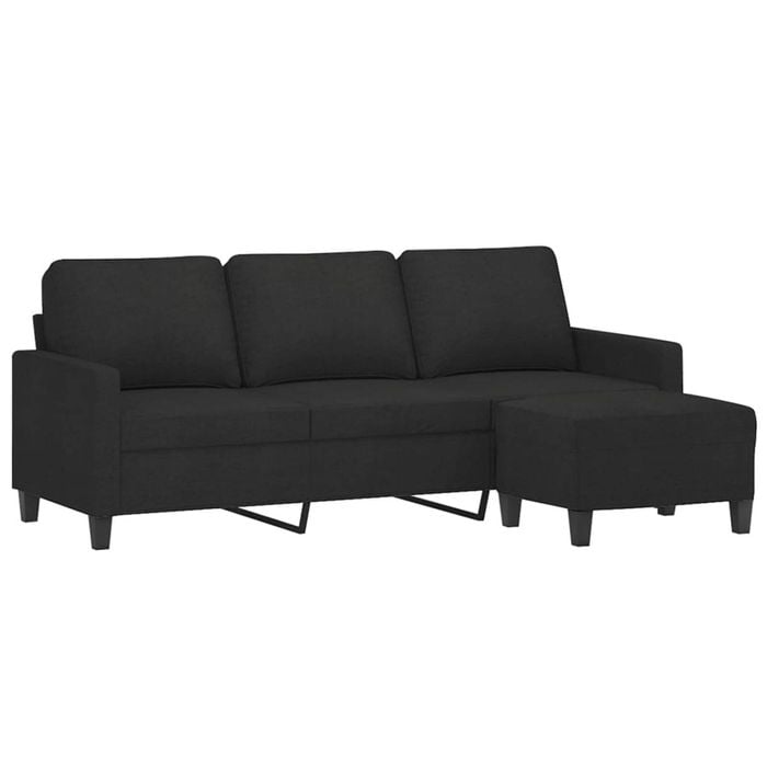 vidaXL 3-Seater Sofa with Footstool 3-Seater Couch Lounge Sofa Black Fabric