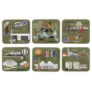 6pc Ashdene Land Down Under Canberra Cork Drinking Mat Coaster 11x9.7cm