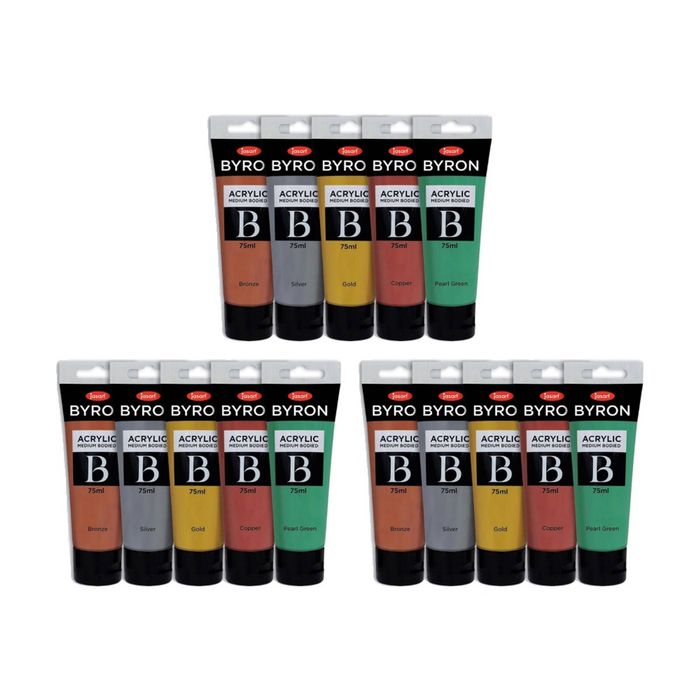 3x 5pc Jasart Byron 75ml Acrylic Paint Set Medium-bodied Art Painting Metallic