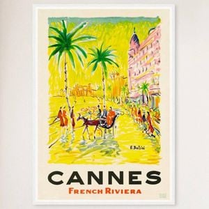 Galrie Cannes Vintage Travel Poster: Explore the Glamour of French Riviera Art Print, White Frame, A0 84 x 119cm (33 x 47inch)