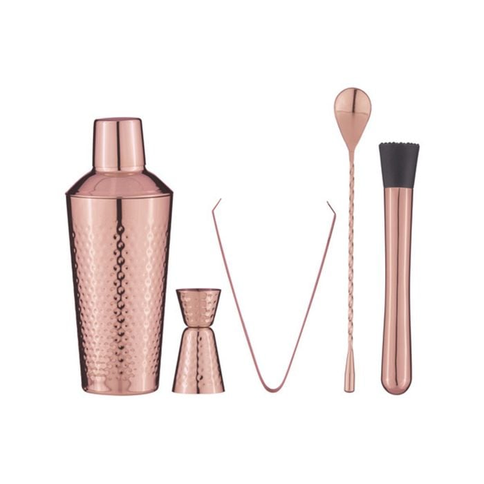 5pc Spencer Hammered Stainless Steel Cocktail Set - Copper