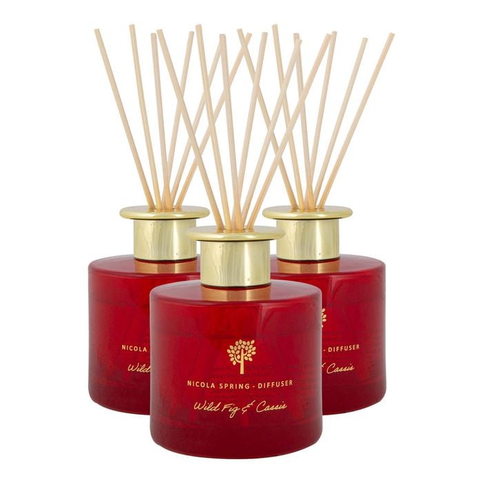 Nicola Spring Reed Diffusers 200ml - Wild Fig & Cassis - Pack Of 3 - Autumn Spiced Fragrance With 6 Reeds Each Scent