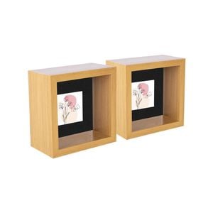 Nicola Spring 3D Deep Box Photo Frames - 4 x 4" with 2 x 2" Mount - Light Wood - Pack of 5