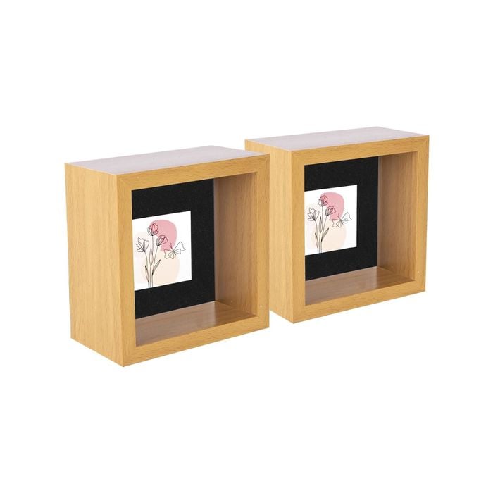Nicola Spring 3D Deep Box Photo Frames - 4 x 4" with 2 x 2" Mount - Light Wood - Pack of 5