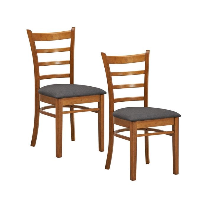 Linaria Dining Chair Set of 2 Crossback Solid Rubber Wood Fabric Seat - Walnut