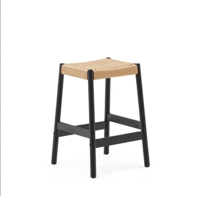 YALIA Stool oak black finish with paper rope seat
