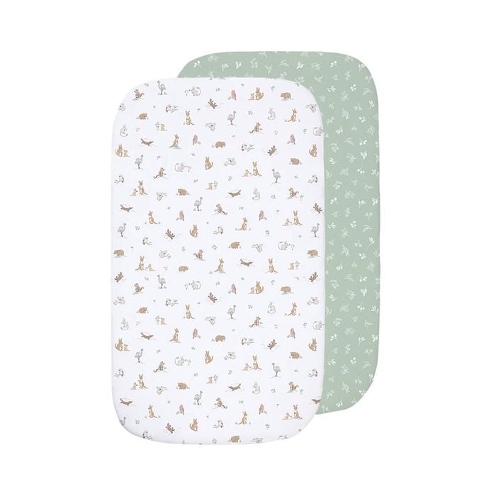 Living Textiles 2 Pack Organic Bedside Sleeper Fitted Sheet - Australiana