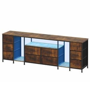 Ufurniture LED Entertainment Unit 180cm TV Cabinet Stand w/Power Outlet 10 Drawer Media Console Table Walnut