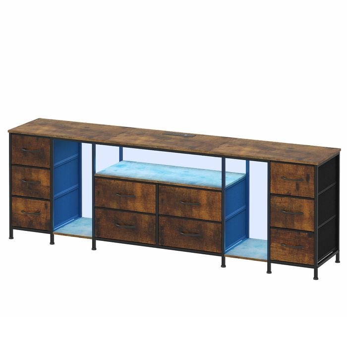 Ufurniture LED Entertainment Unit 180cm TV Cabinet Stand w/Power Outlet 10 Drawer Media Console Table Walnut