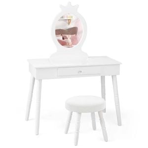 Costway Kidren Dressing Table Stool Set, White