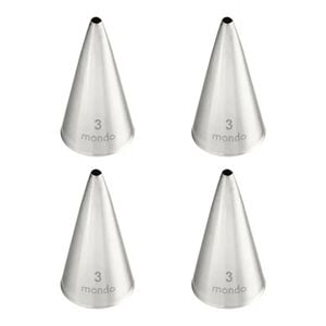 4x Mondo Stainless Steel #3 Round Piping Tip Icing Cake Decorating Nozzle Silver
