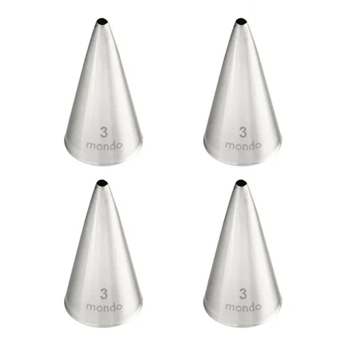 4x Mondo Stainless Steel #3 Round Piping Tip Icing Cake Decorating Nozzle Silver