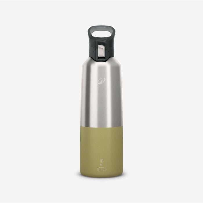Decathlon - 1l Insulated Stainless Steel Flask 900 With Quick-release Cap For Hiking - Khaki - One Size
