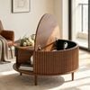 Ufurniture Round Coffee Table with Sliding Door & Flip Top 80cm Mid-Century Modern Storage Coffee Table Walnut