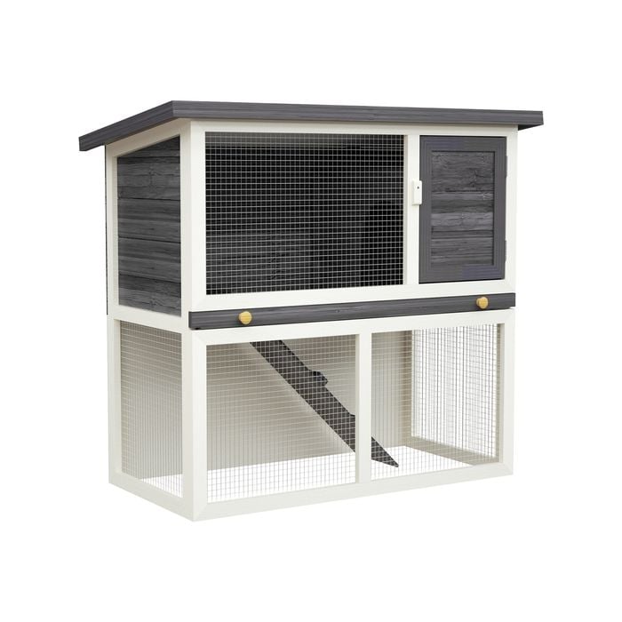 Advwin Rabbit Hutch Chicken Coop 2 Storey W/ramp Grey