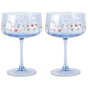 Urban Botanicals Floral Coupe Champagne Drinking Glasses Set 16cm Blue