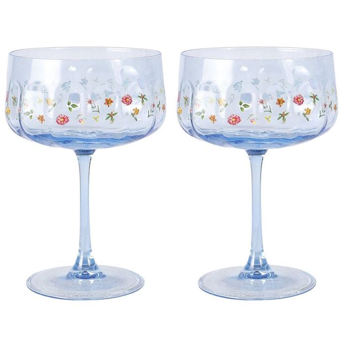 Urban Botanicals Floral Coupe Champagne Drinking Glasses Set 16cm Blue