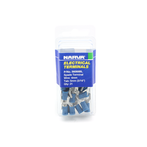 Narva 4mm / 5mm (3/16") Blue Flared Vinyl Insulated Spade Terminal (Eye Terminal) - 21 Pack