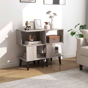 Costway 2pcs Geometric Bookshelf 3-tier Bedside Table Bookcase Nightstand