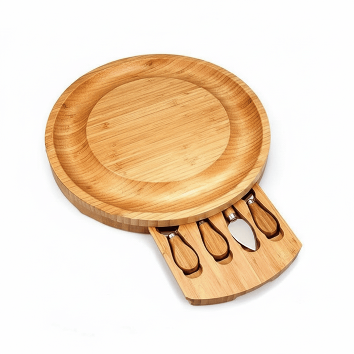 P&P Bamboo Cheese Board with Handle and Tool Holder for Serving Cheeses, Fruits, and Appetizers