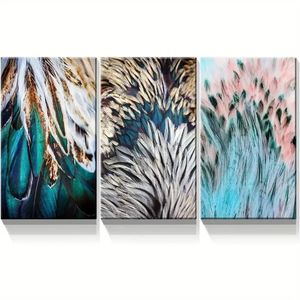 3pcs Feather Modern Print 100% Australian Made 3 x 40x60cm (Metal Print)