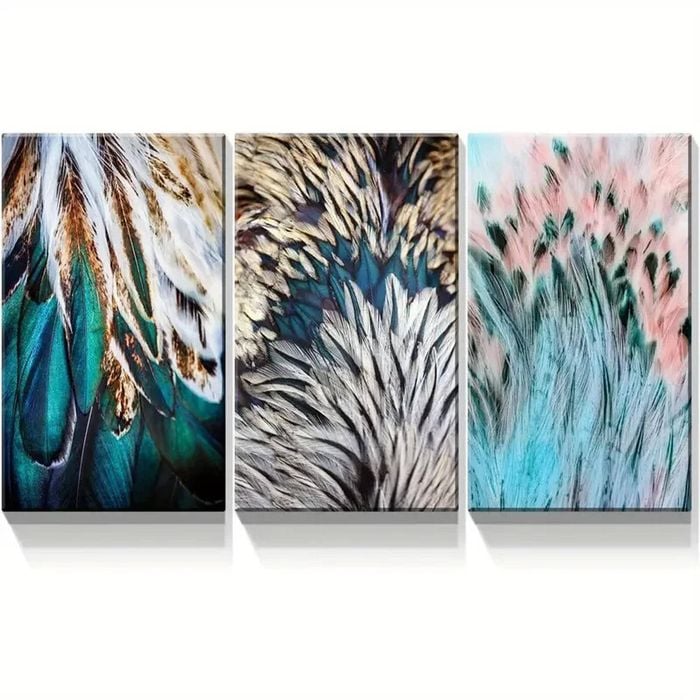3pcs Feather Modern Print 100% Australian Made 3 x 40x60cm (Metal Print)
