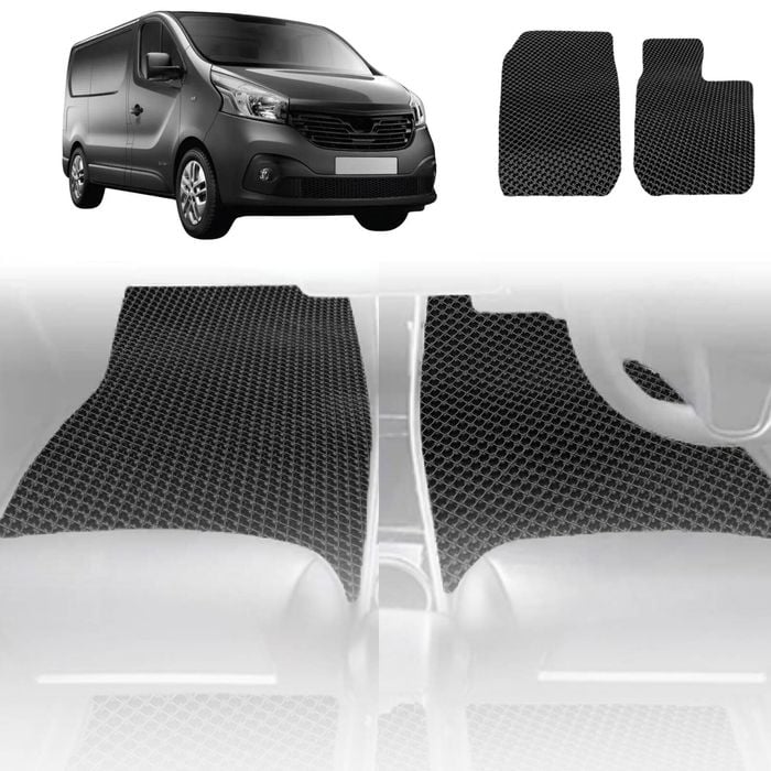 6D Diamond Car Floor Mats for Renault Trafic 2014-Current-Front Set-Black-Outback GT
