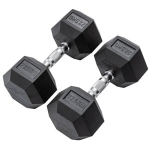 METEOR 27.5kg Pair Rubber Hex Dumbbells