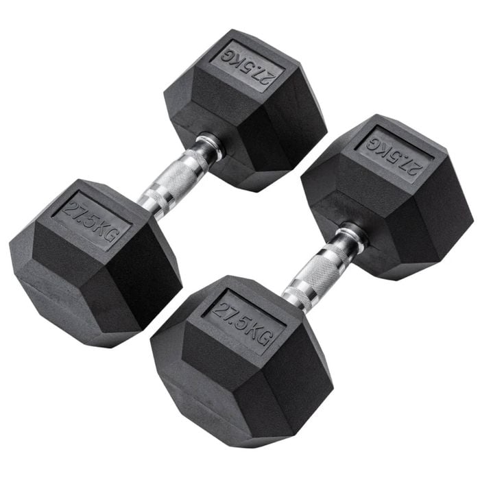 METEOR 27.5kg Pair Rubber Hex Dumbbells