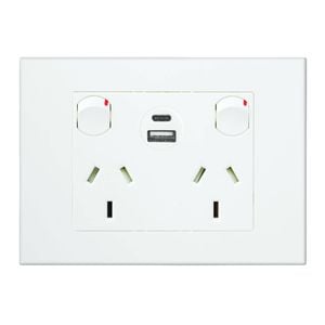 HPM White VIVO Double Powerpoint with Type A+C 15W USB Charger Mechanism
