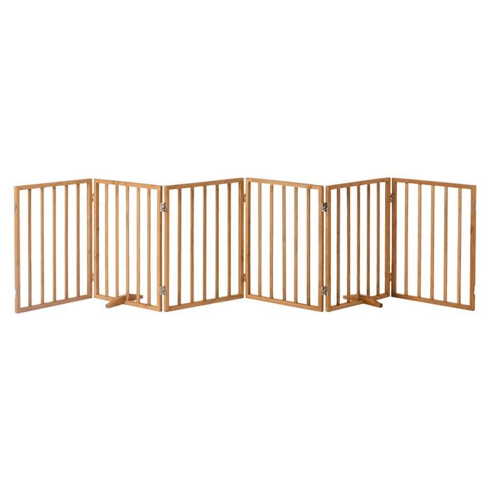 Alopet Wooden Pet Gate Dog Fence Playpen Safety Stair Barrier 6 Panels Natural