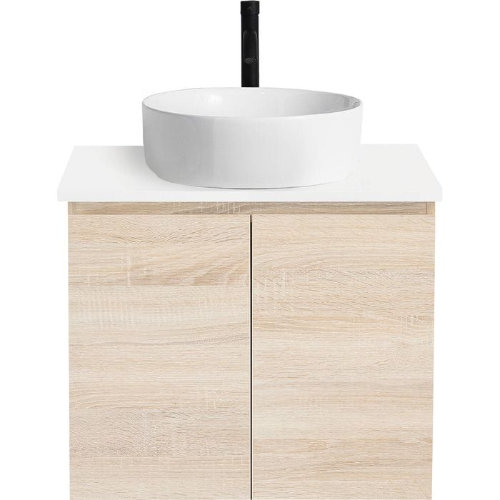 CIBO 600mm Coast Veneer Nordic Wall Hung Bathroom Vanity With White Countertop Basin
