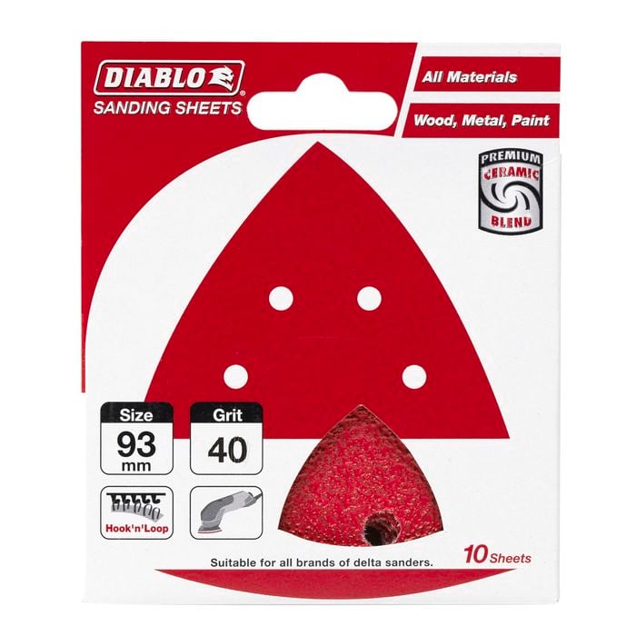 Diablo 93 x 93mm 40 Grit Abrasive All Surface Detail Sander Sheets - 10 Pack