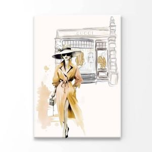 Yellow Stylish Lady with Hat Print 100% Australian Made 60x90cm (Stretched Canvas)